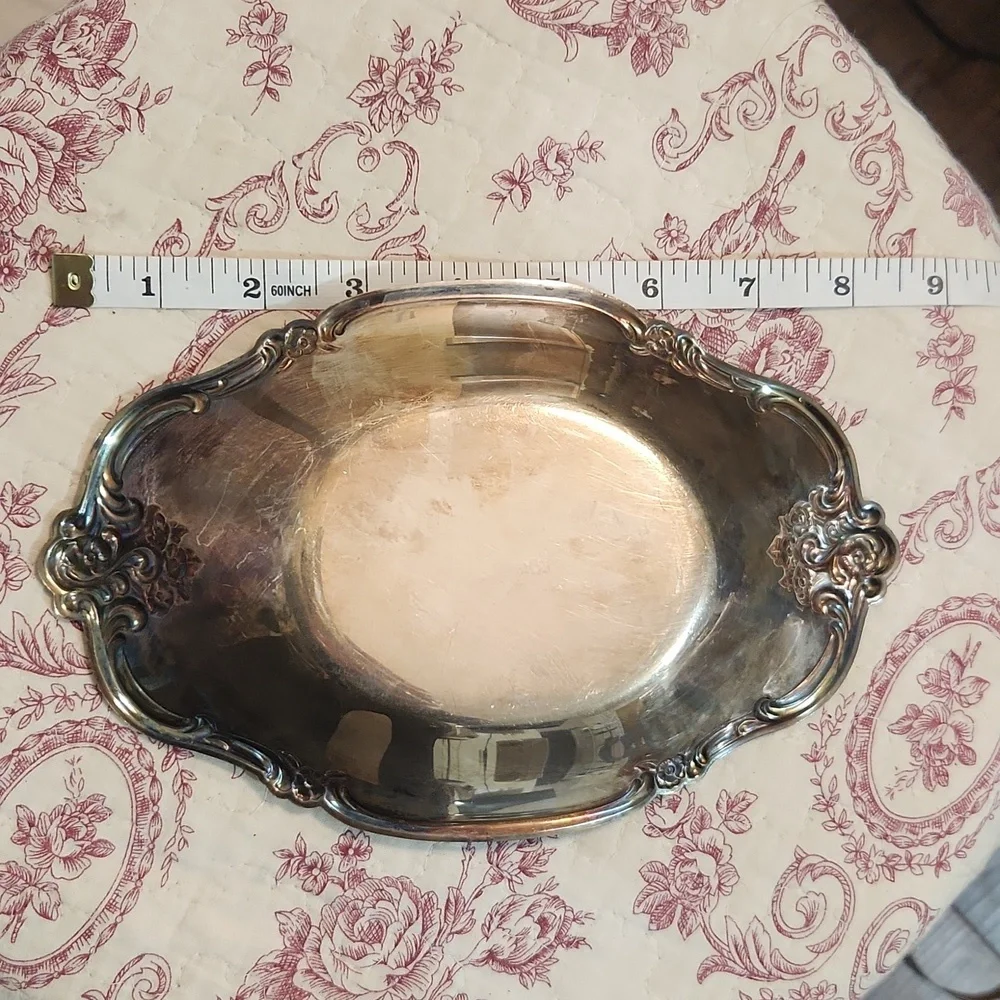 Vintage Silver Plated Small Trinket Tray Candy Dish Floral